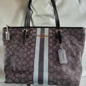 Coach Black and Teal Signature Canvas Tote. NWOT